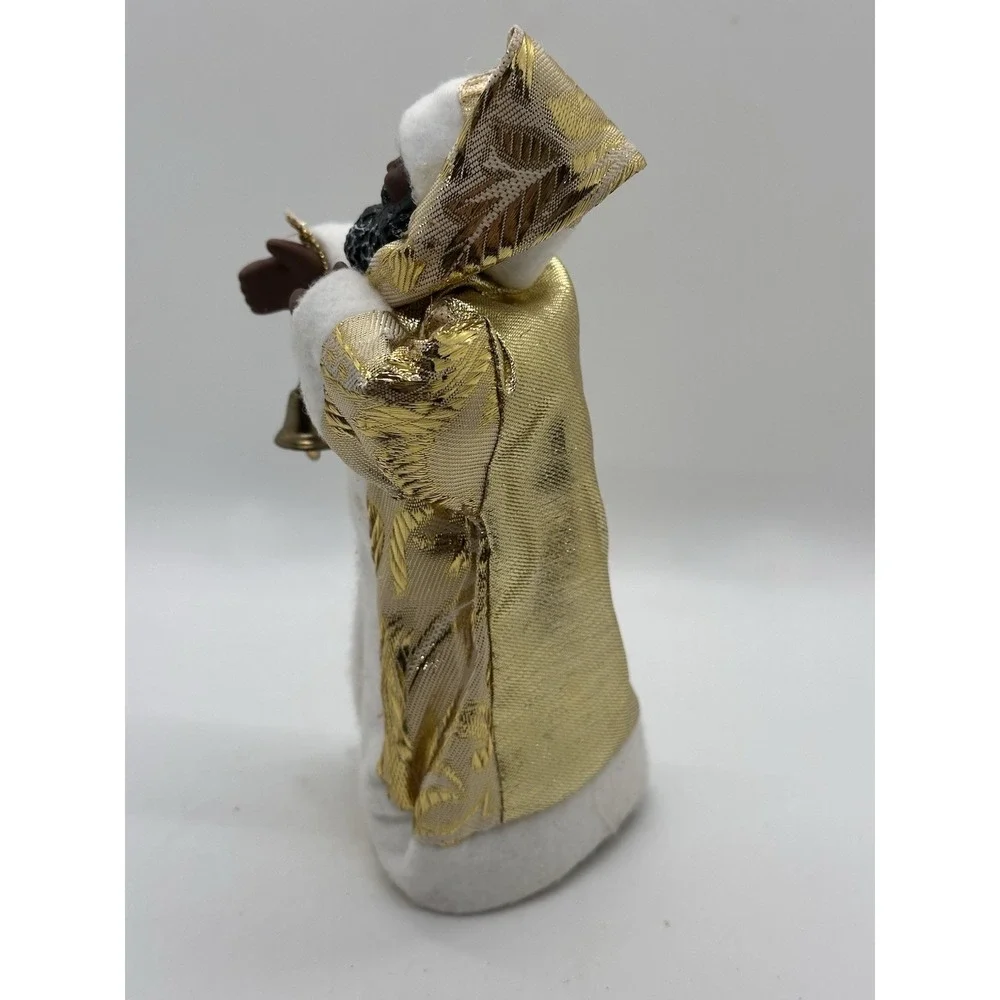 African American Santa Tree Topper‎ Gold Robe Bell Christmas Decor